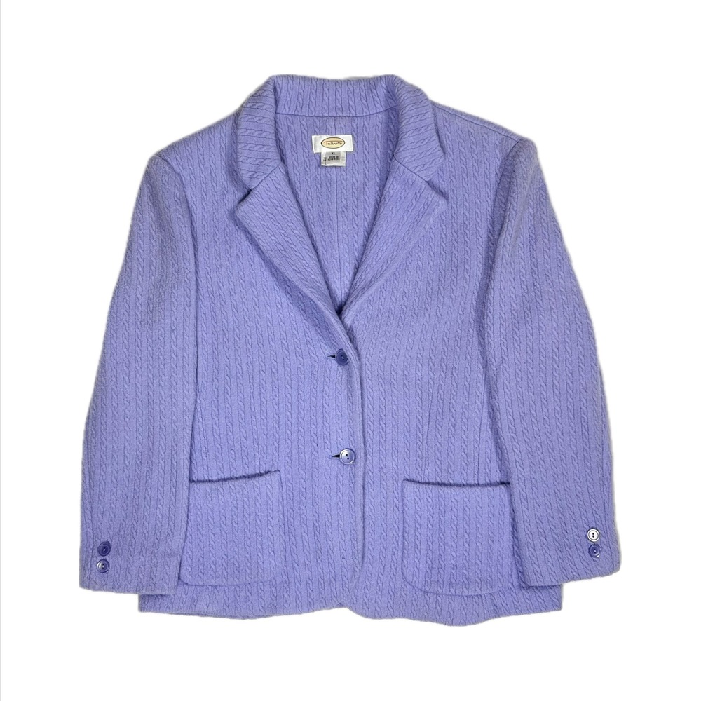 Vintage Talbots 100% wool lilac purple cable knit blazer jacket womens XL